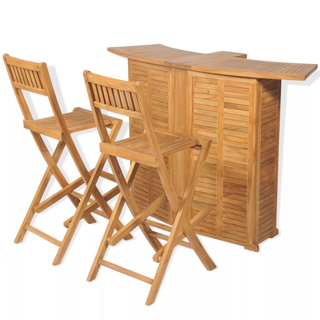 Set mobilier de exterior pentru bar, 3 piese, vidaXL, Lemn de tec, Maro, 155 x 53 x 105 cm