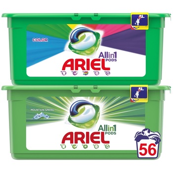 Pachet promo: Detergent capsule Ariel All in One PODS Mountain Spring 28 spalari + Detergent capsule Ariel All in One Color 28 spalari Pachet promo: Detergent capsule Ariel All in One PODS Mountain Spring 28 spalari + Detergent capsule Ariel All in One Color 28 spalari