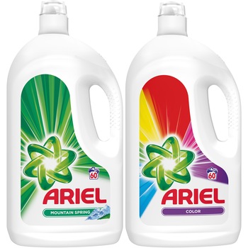Pachet promo detergent lichid Ariel: Mountain Spring 60 spalari, 3.3 l & Color 60 spalari, 3.3 l Pachet promo detergent lichid Ariel: Mountain Spring 60 spalari, 3.3 l & Color 60 spalari, 3.3 l