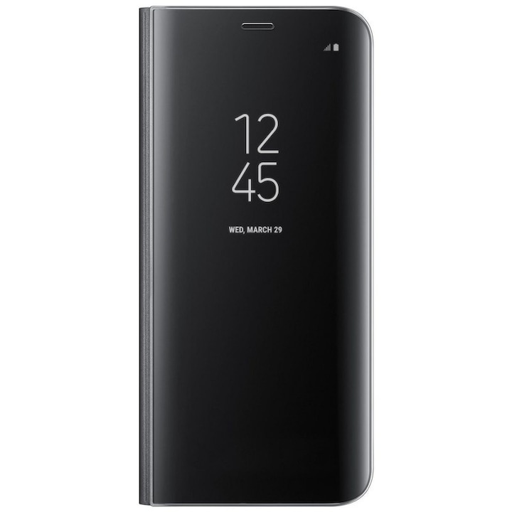 Felhajtható borító IMPORTGSM Samsung Galaxy S7 Edge (G935) készülékhez, műanyag átlátszó, álló burkolat, fekete