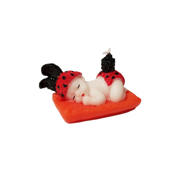 Marturie Botez din ceara , Bebelus Buburuza , Rosu/Negru ,6 cm