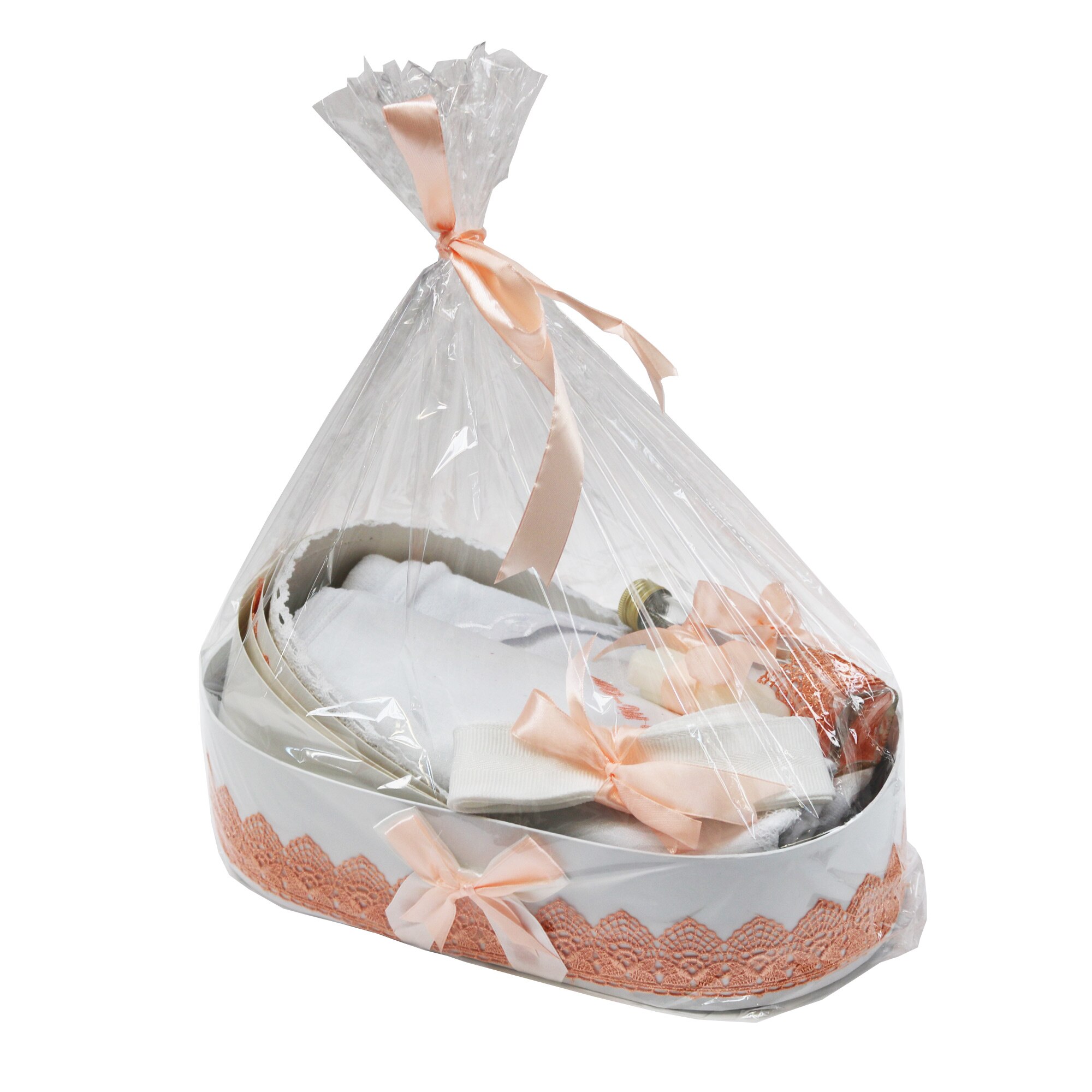 Trusou pentru botez, 6 piese, alb/portocaliu, dae1523