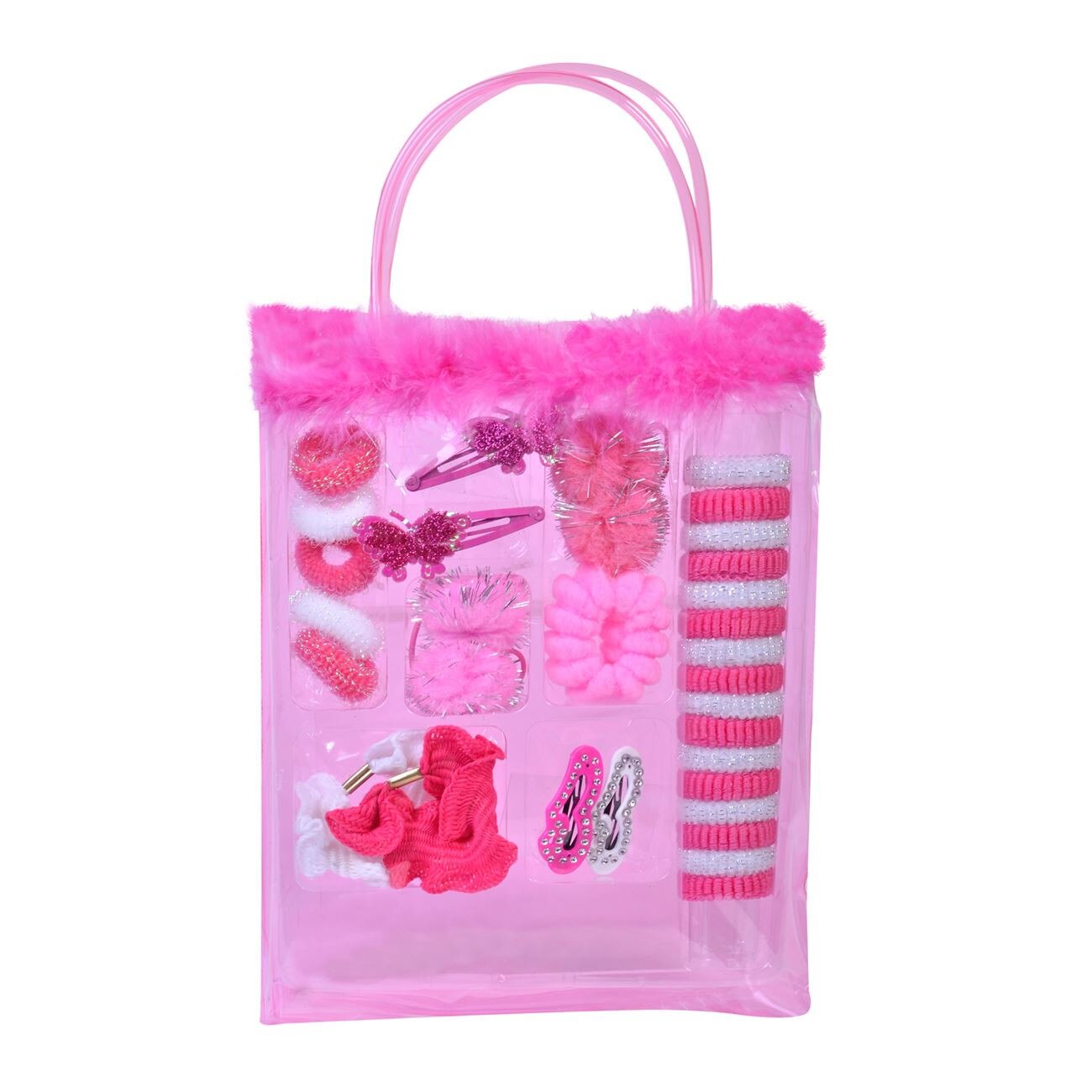 Accesorii pentru par in geanta roz cu 32 de piese