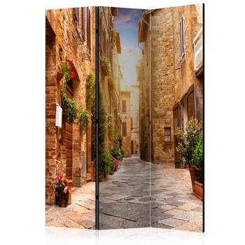 Paravan din 3 parti - Colourful Street in Tuscany - 135x172cm Paravan din 3 parti - Colourful Street in Tuscany - 135x172cm
