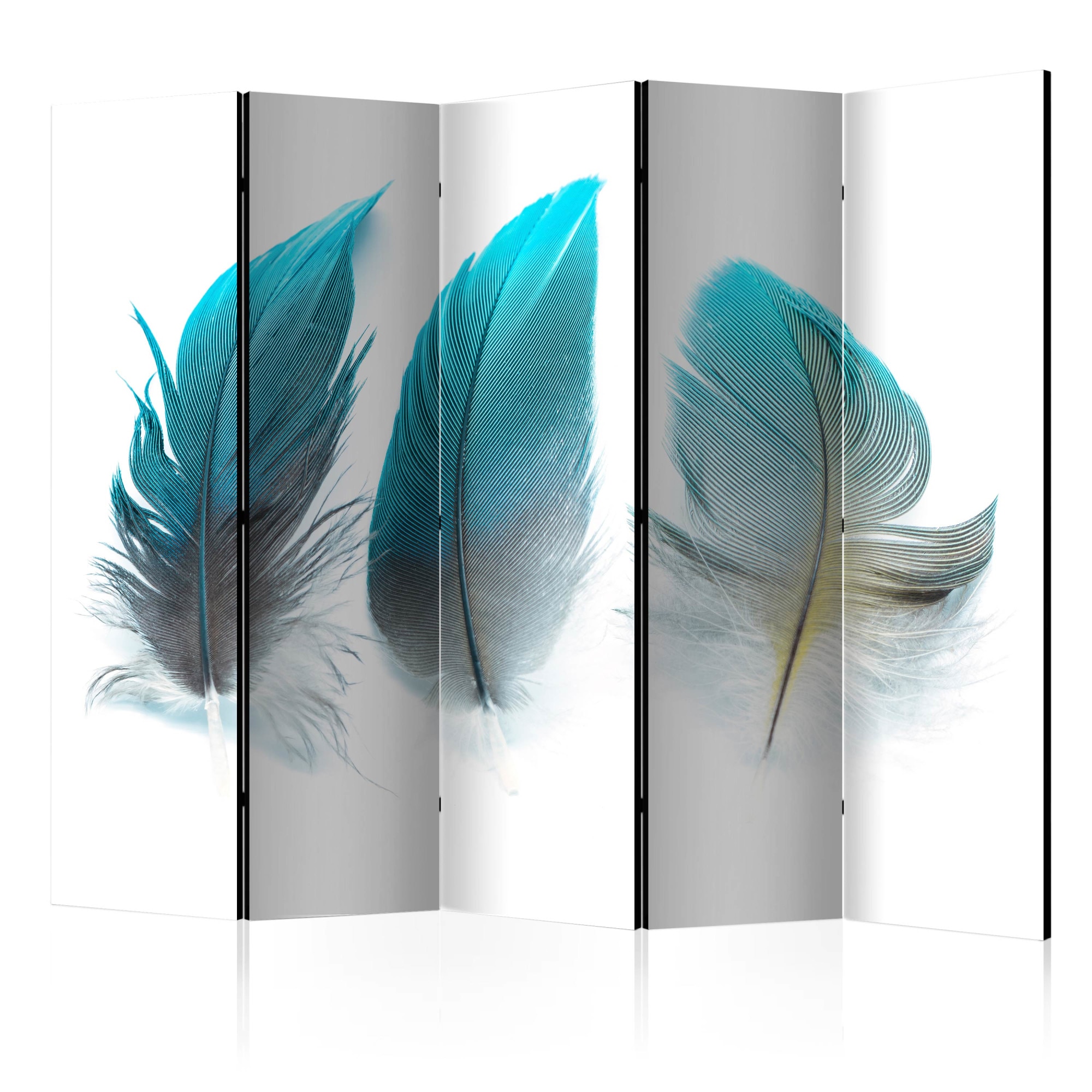Paravan din 5 parti - Blue Feathers II - 225x172cm