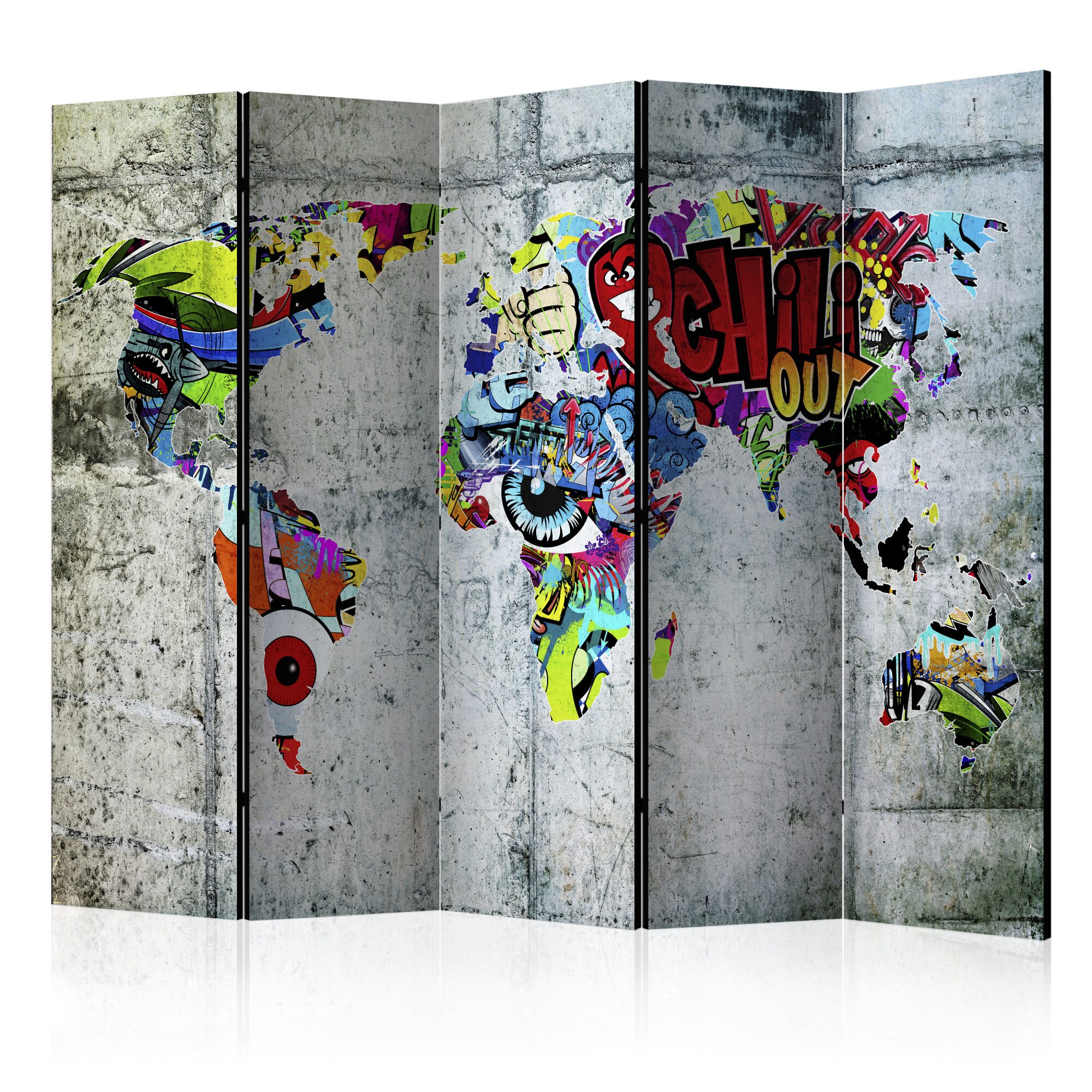 Paravan din 5 parti - Graffiti World - 225x172cm