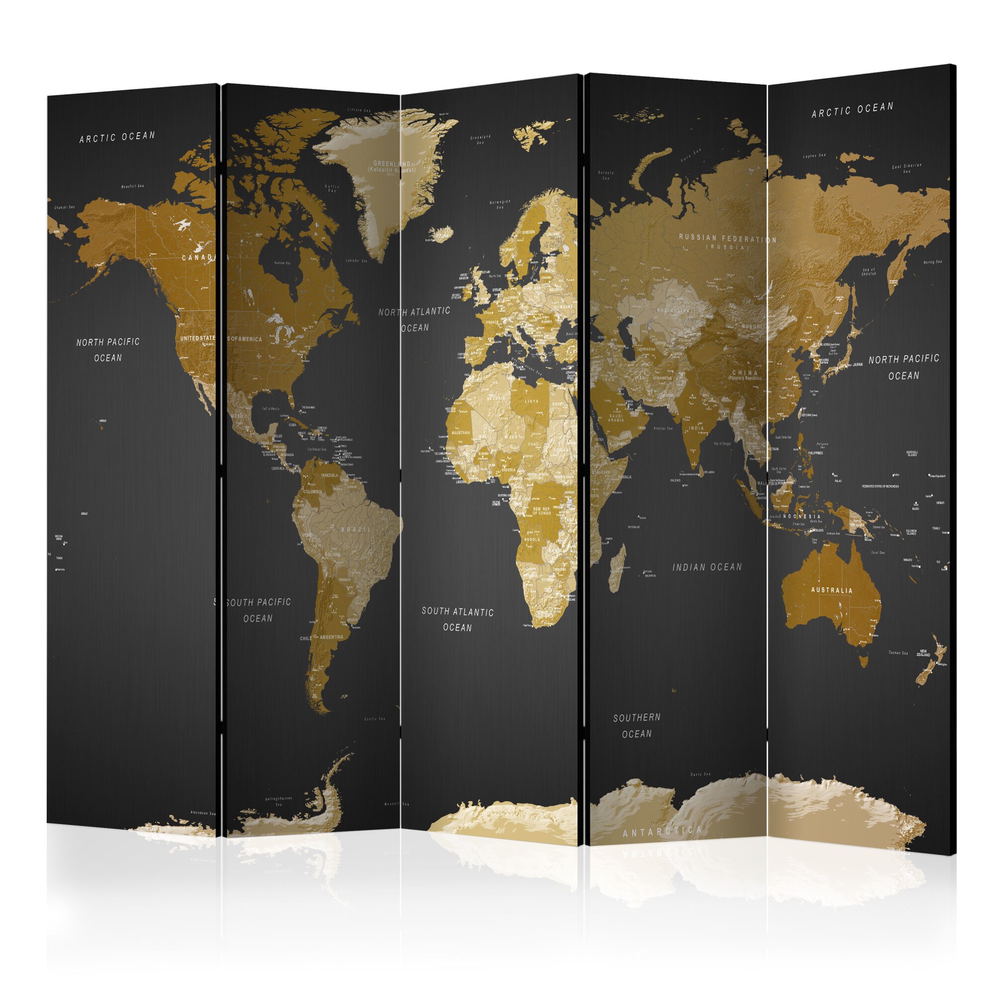 Paravan din 5 parti - Room divider - World map on dark background - 225x172cm