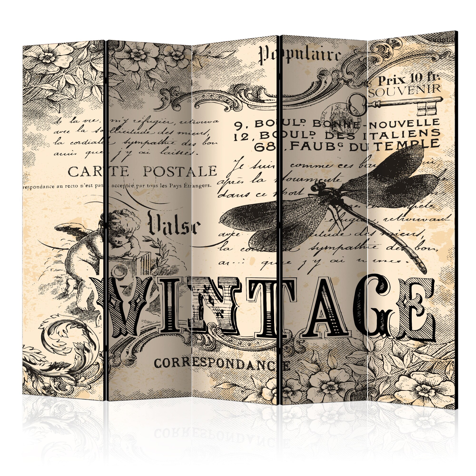 Paravan din 5 parti - Vintage Correspondence II - 225x172cm