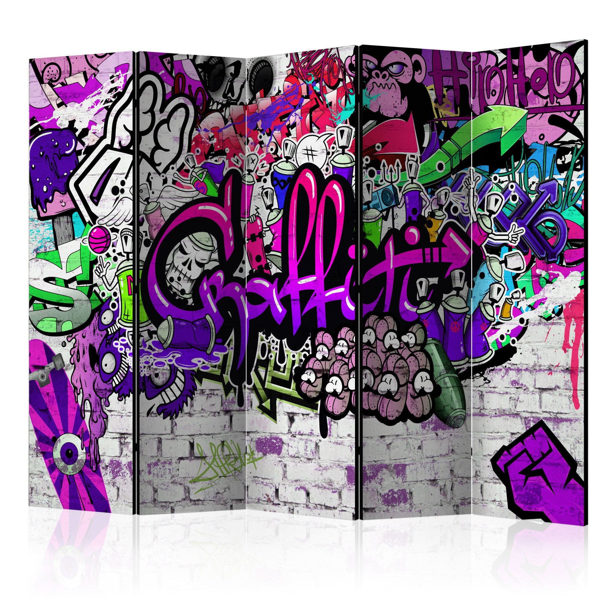 Paravan din 5 parti - Purple Graffiti - 225x172cm