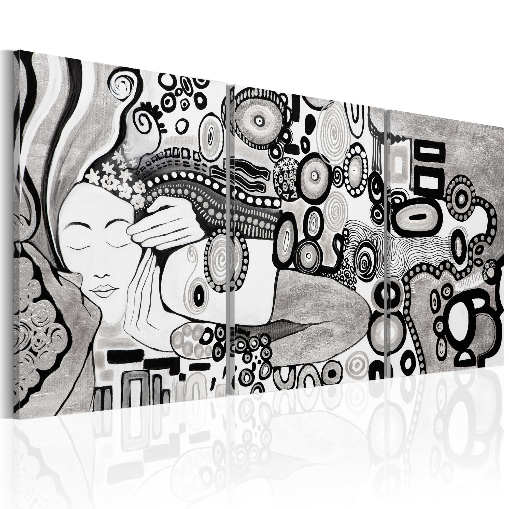 Tablou pictat manual - Silver Kiss - 3 piese - 60 x 30 cm