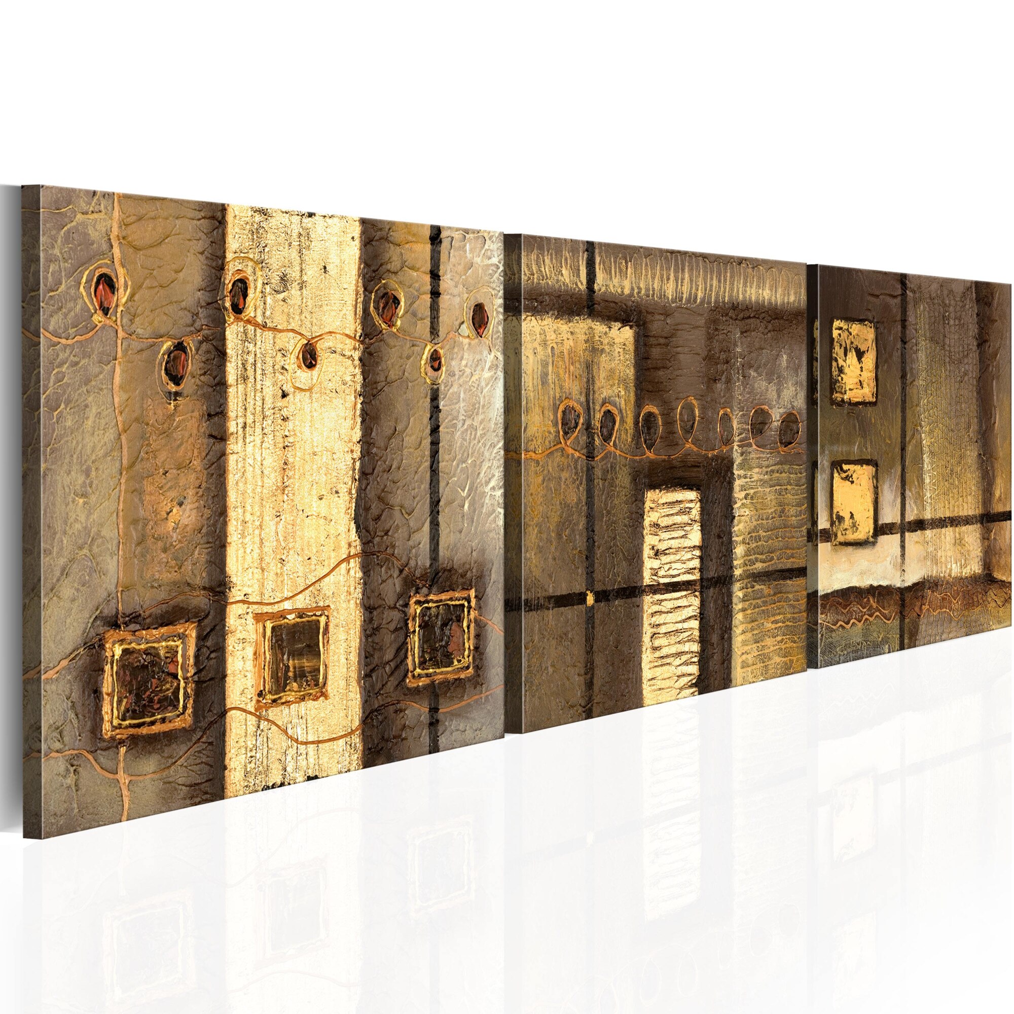 Tablou pictat manual - Compozitia de aur - 3 piese - 150 x 50 cm