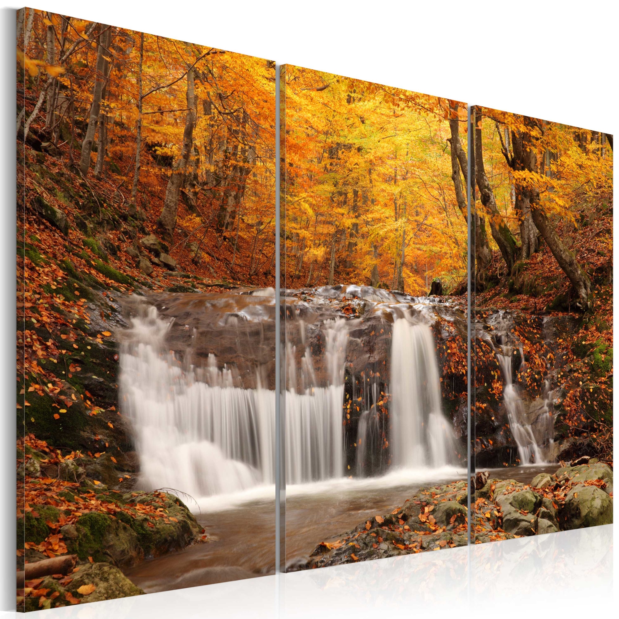 Tablou canvas 3 piese - Awaterfall In mijlocul copacilor de toamna - 60x40 cm
