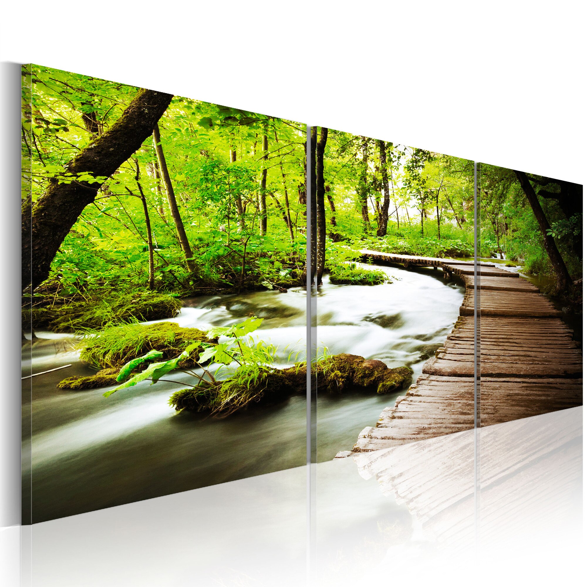 Tablou canvas 3 piese - Forest Brook - 150x50 cm