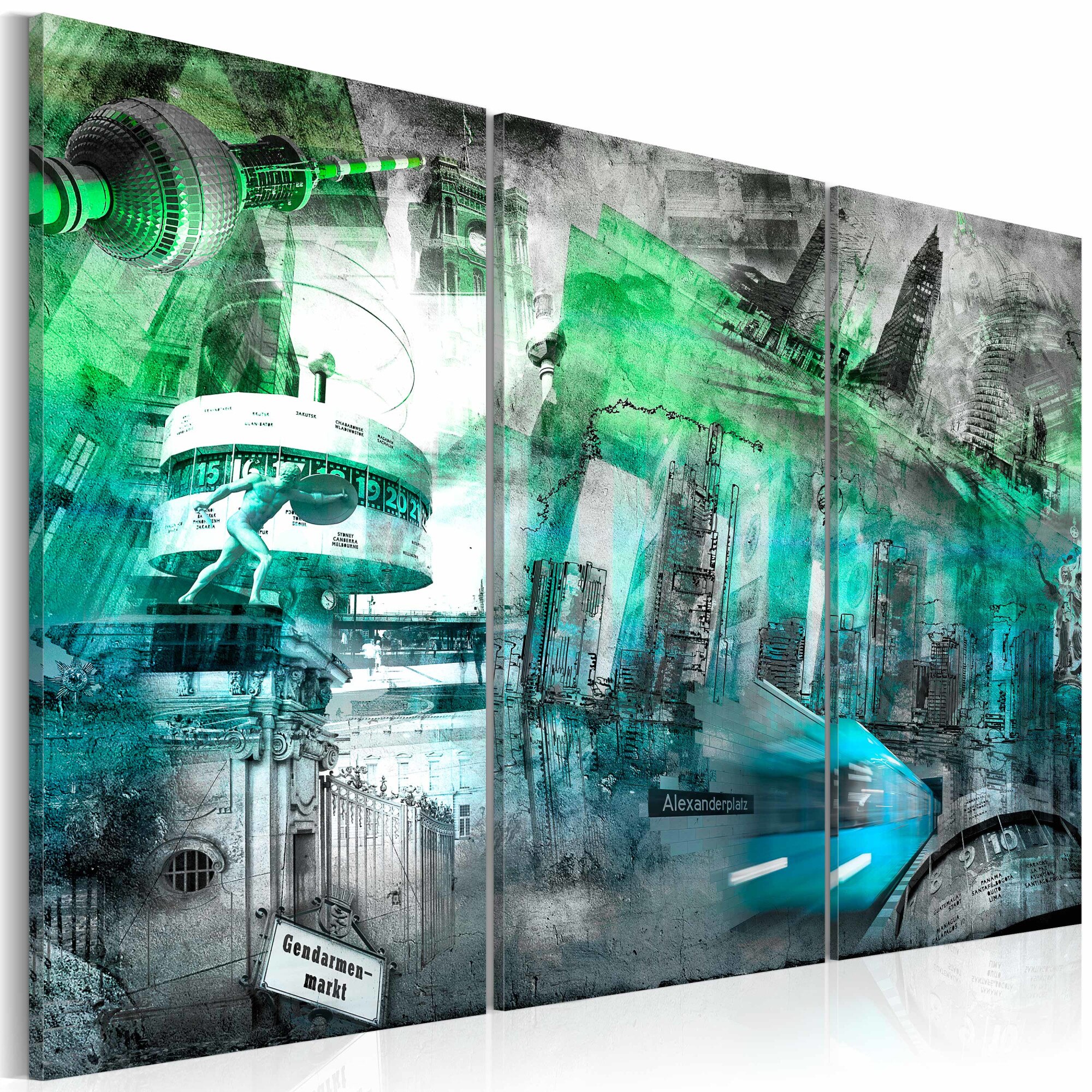 Tablou canvas 3 piese - Berlin arhitectura (verde) - 60x40 cm
