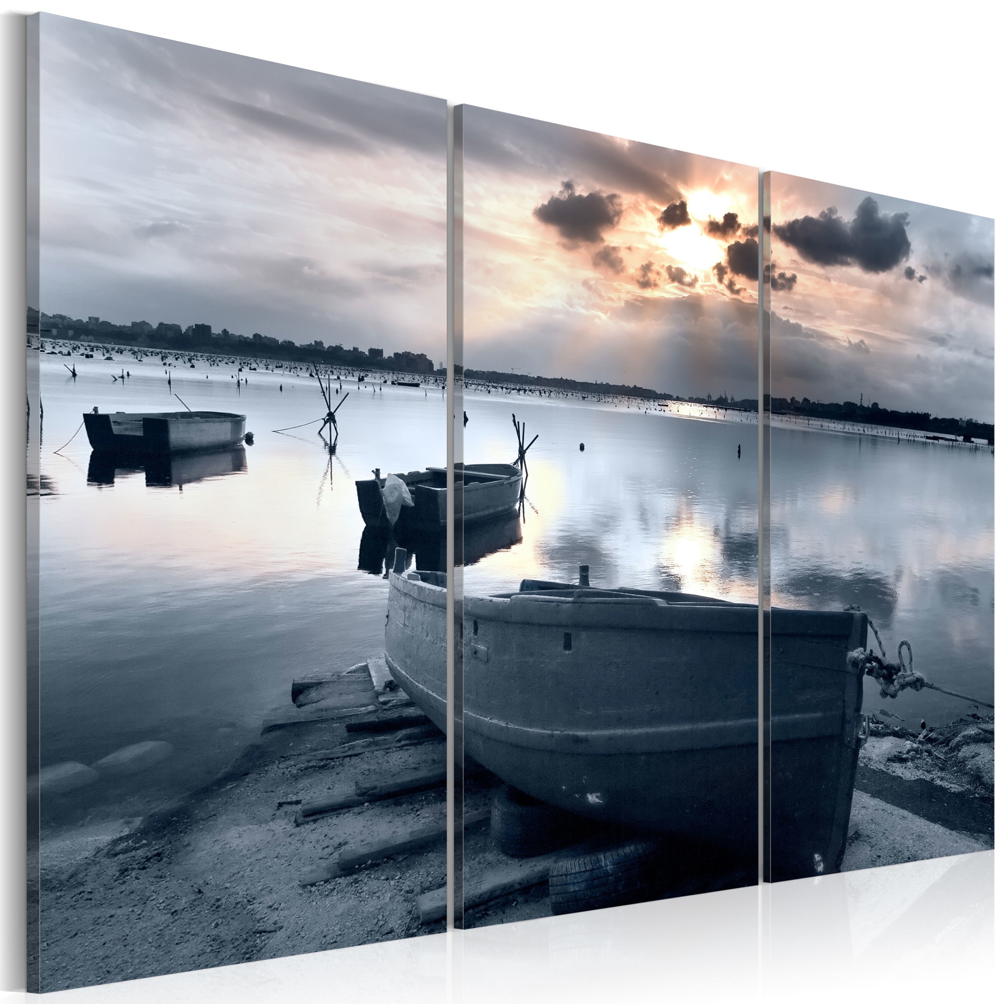 Tablou canvas 3 piese - Asmall barca de un lac - 60x40 cm