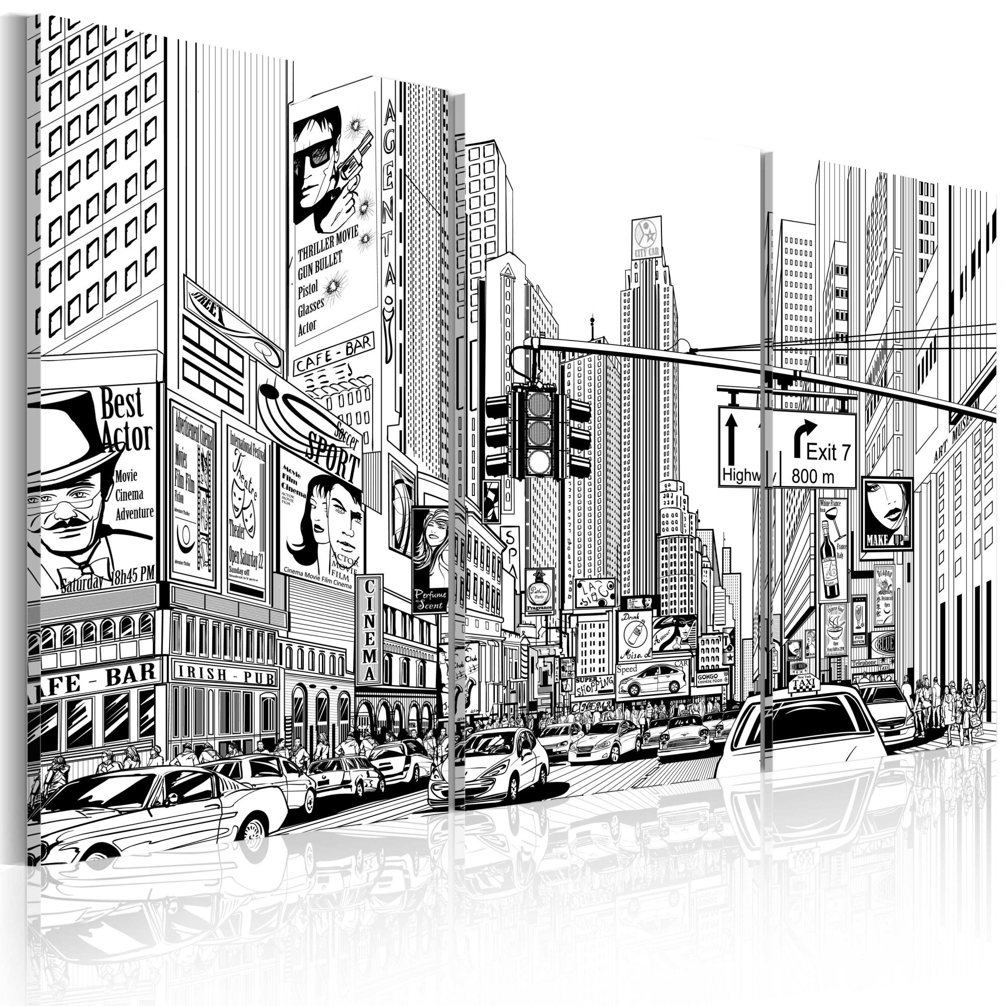 Tablou canvas 3 piese - Stilul comic alb-negru - 120x80 cm