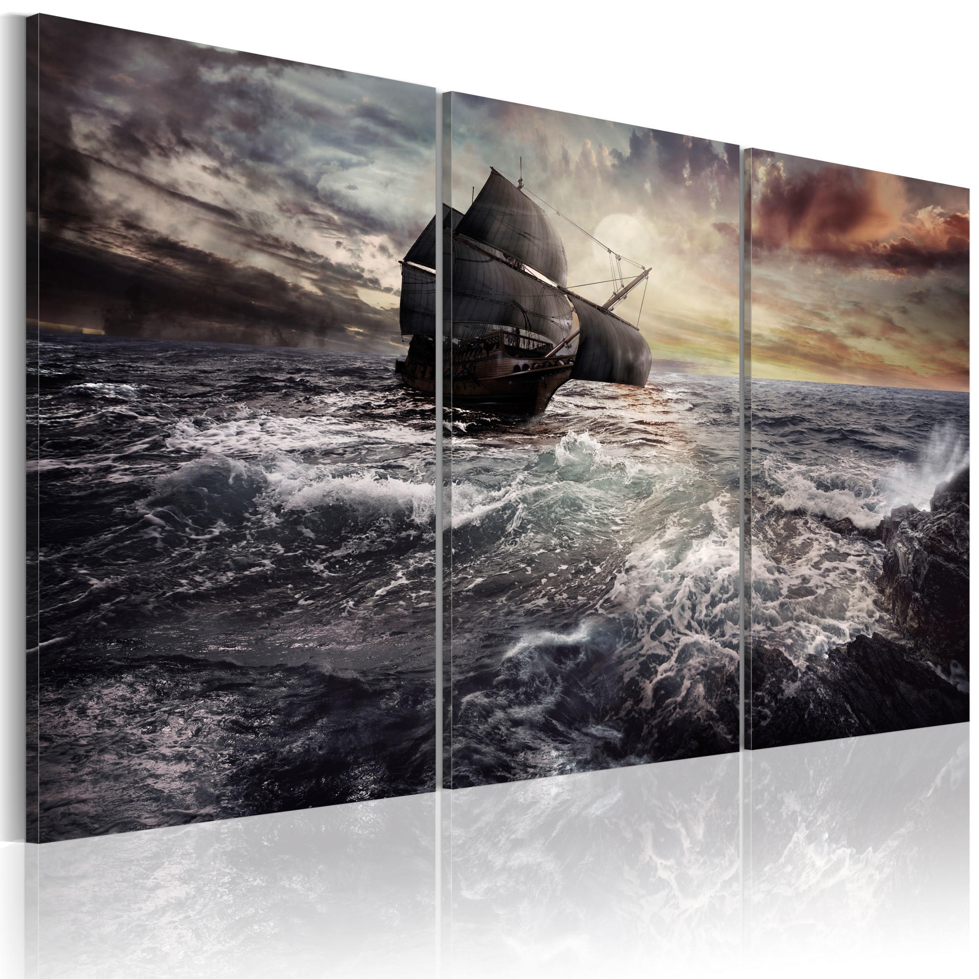 Tablou canvas 3 piese - O nava singuratica In marea libera - 120x80 cm