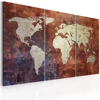 Tablou canvas 3 piese - Rusty harta triptych lume - 60x40 cm