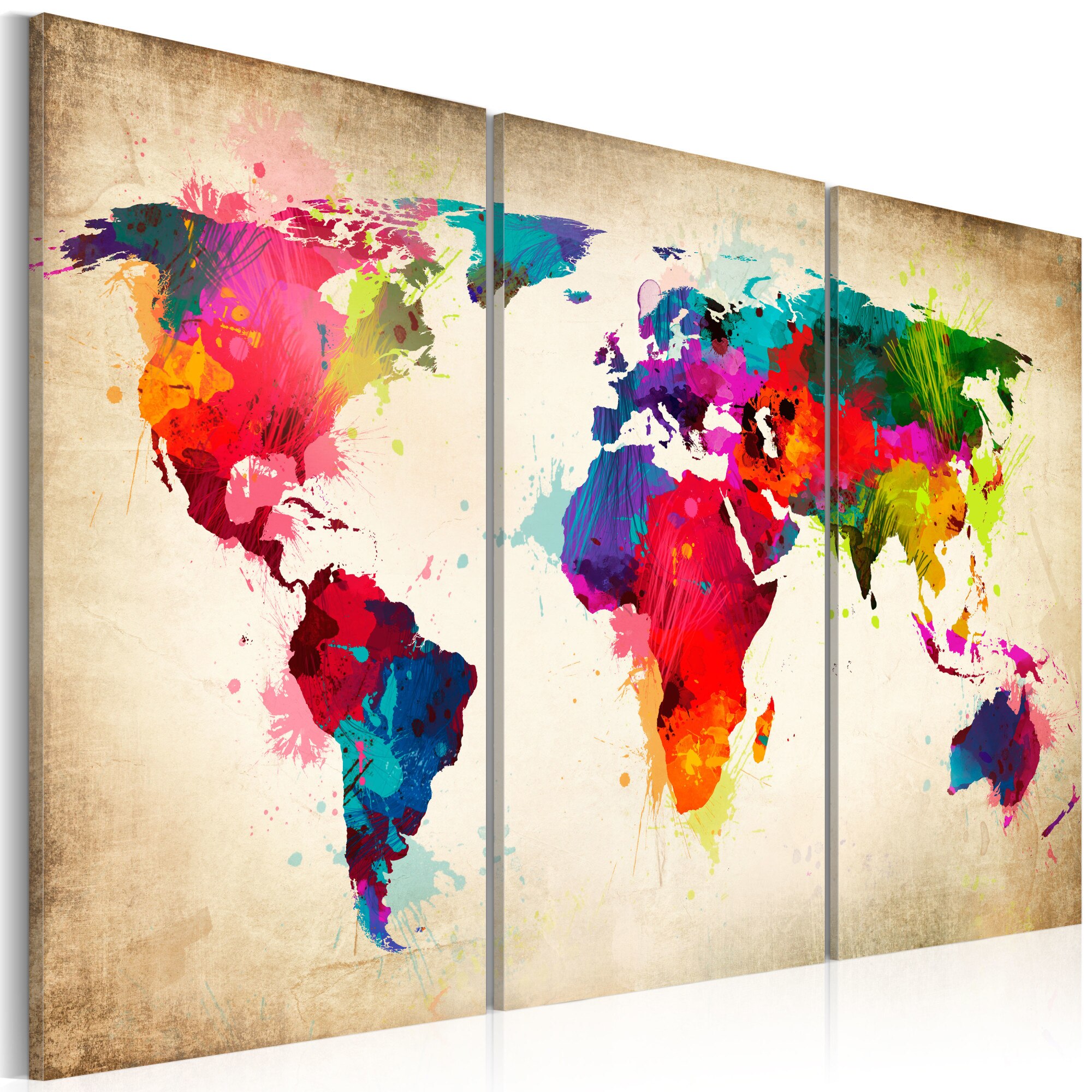 Tablou canvas 3 piese - Rainbow Continents - 120x80 cm