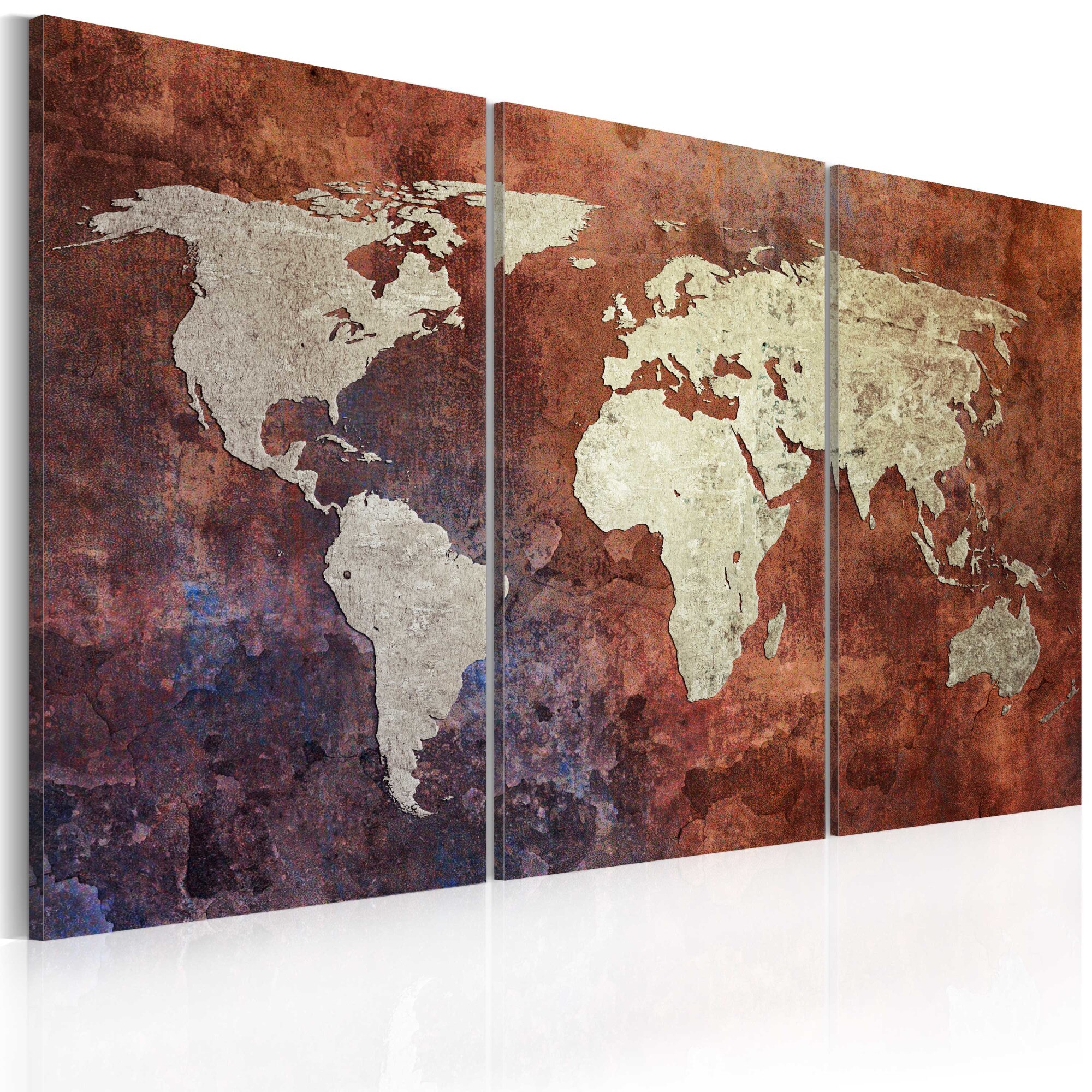 Tablou canvas 3 piese - Rusty harta triptych lume - 120x80 cm
