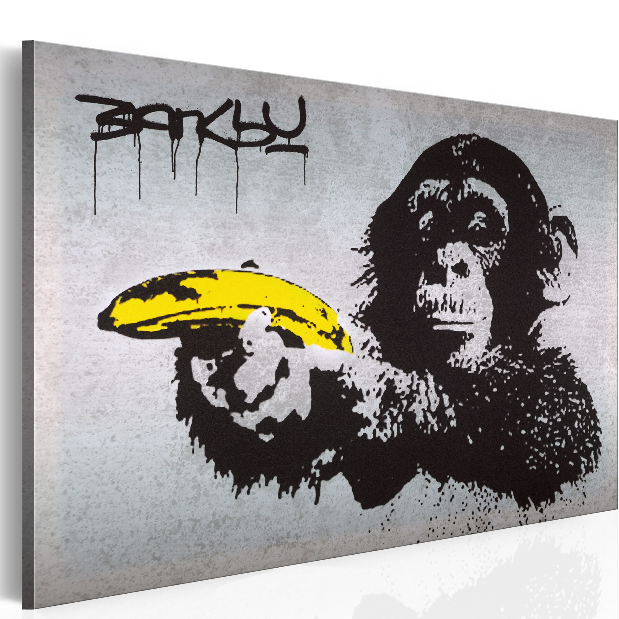 Tablou canvas - Opriti-va sau maimuta va trage! (Banksy) - 60x40 cm