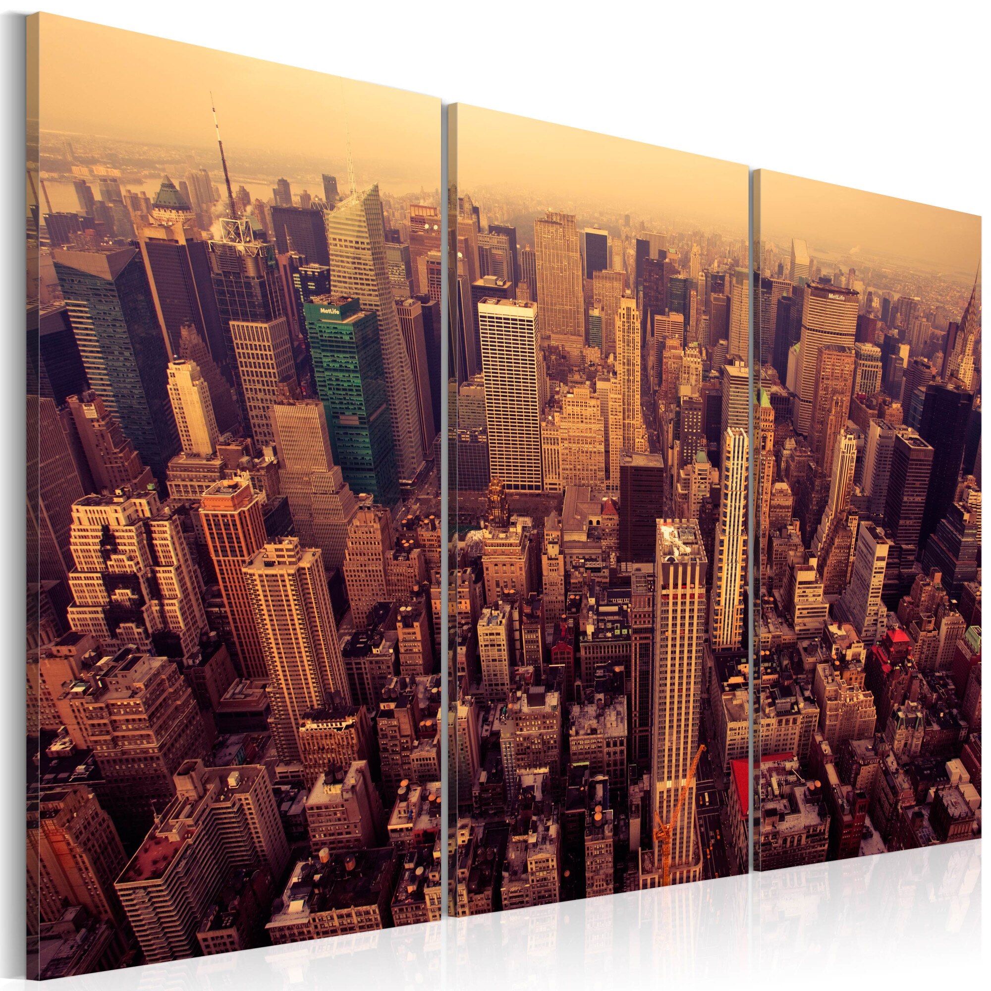 Tablou canvas 3 piese - Apus de soare peste New York - 120x80 cm