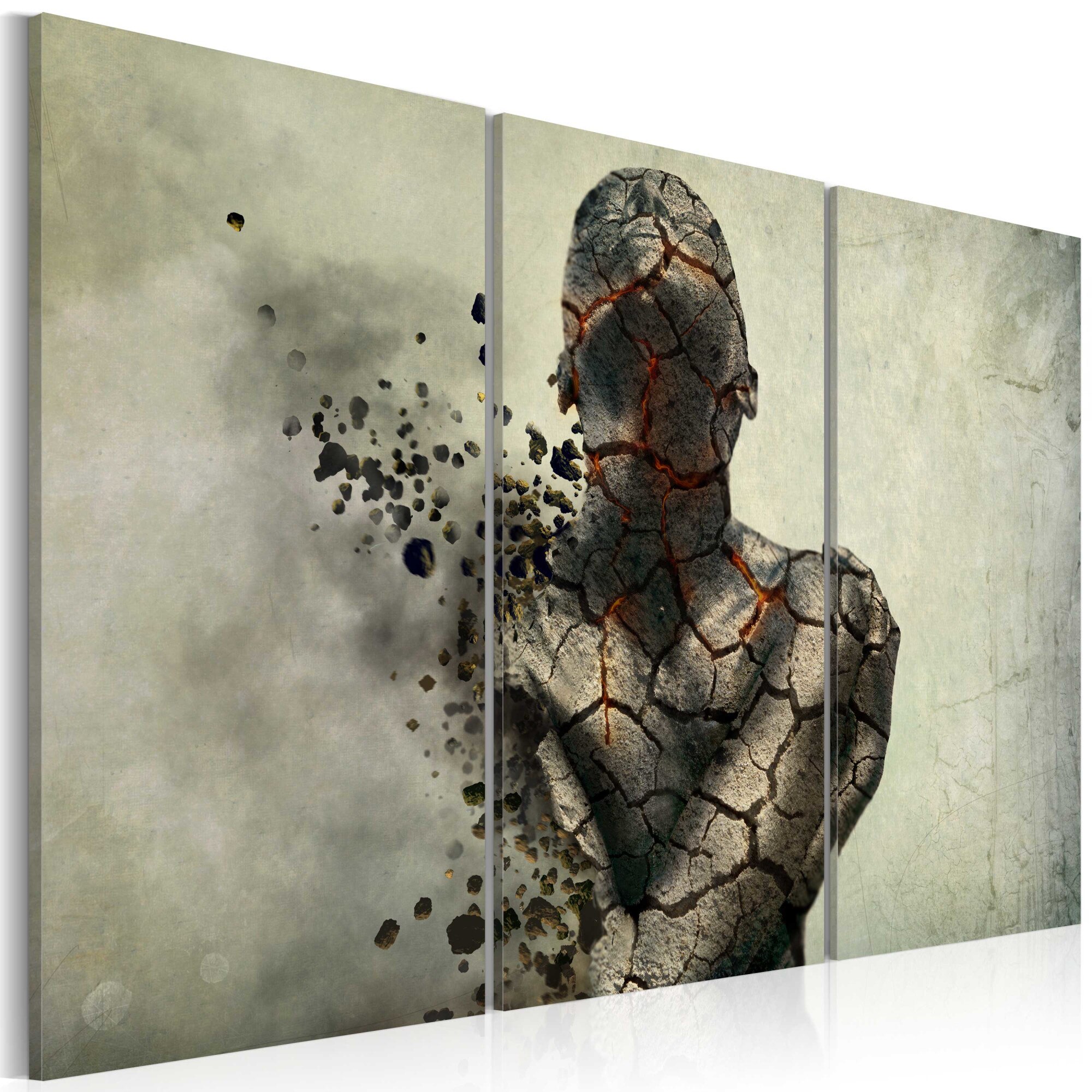 Tablou canvas 3 piese - Omul din triptic din piatra - 60x40 cm
