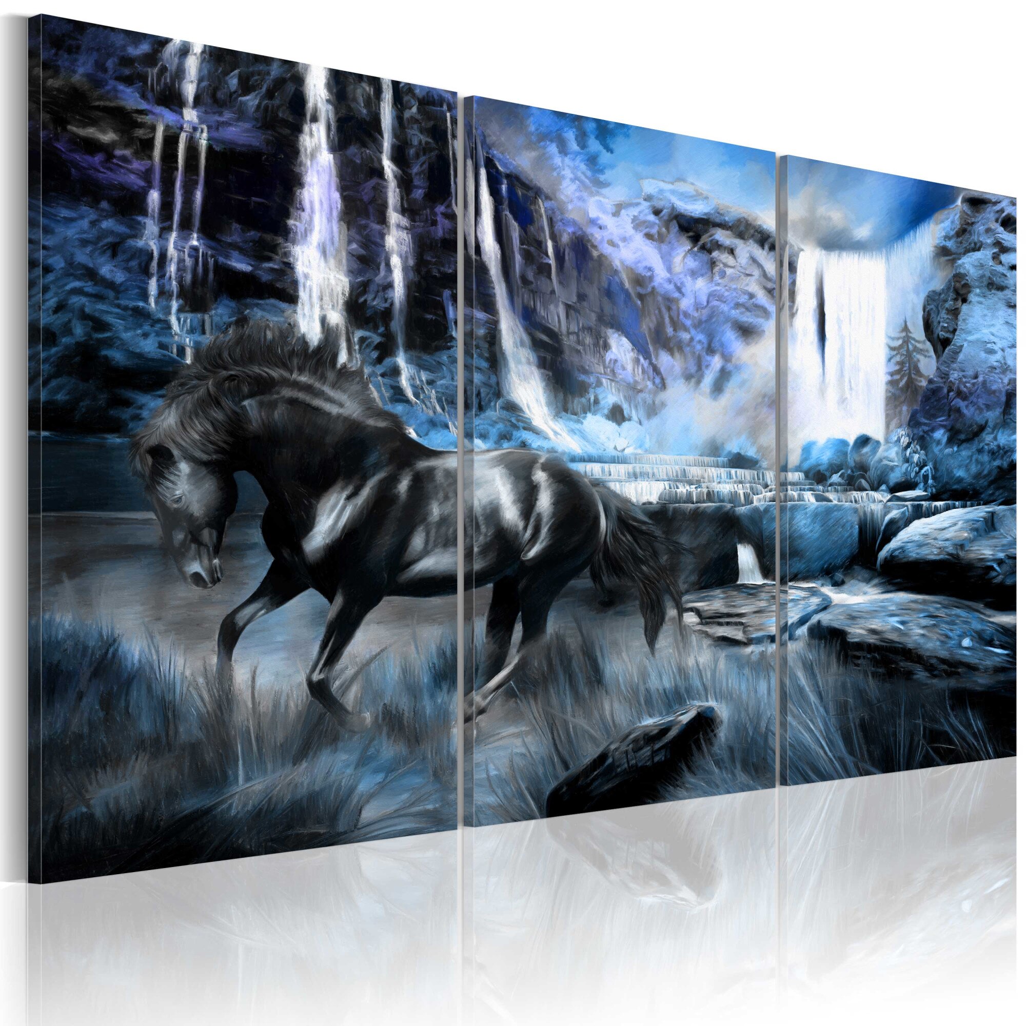 Tablou canvas 3 piese - Cascada In culoare safir - 120x80 cm