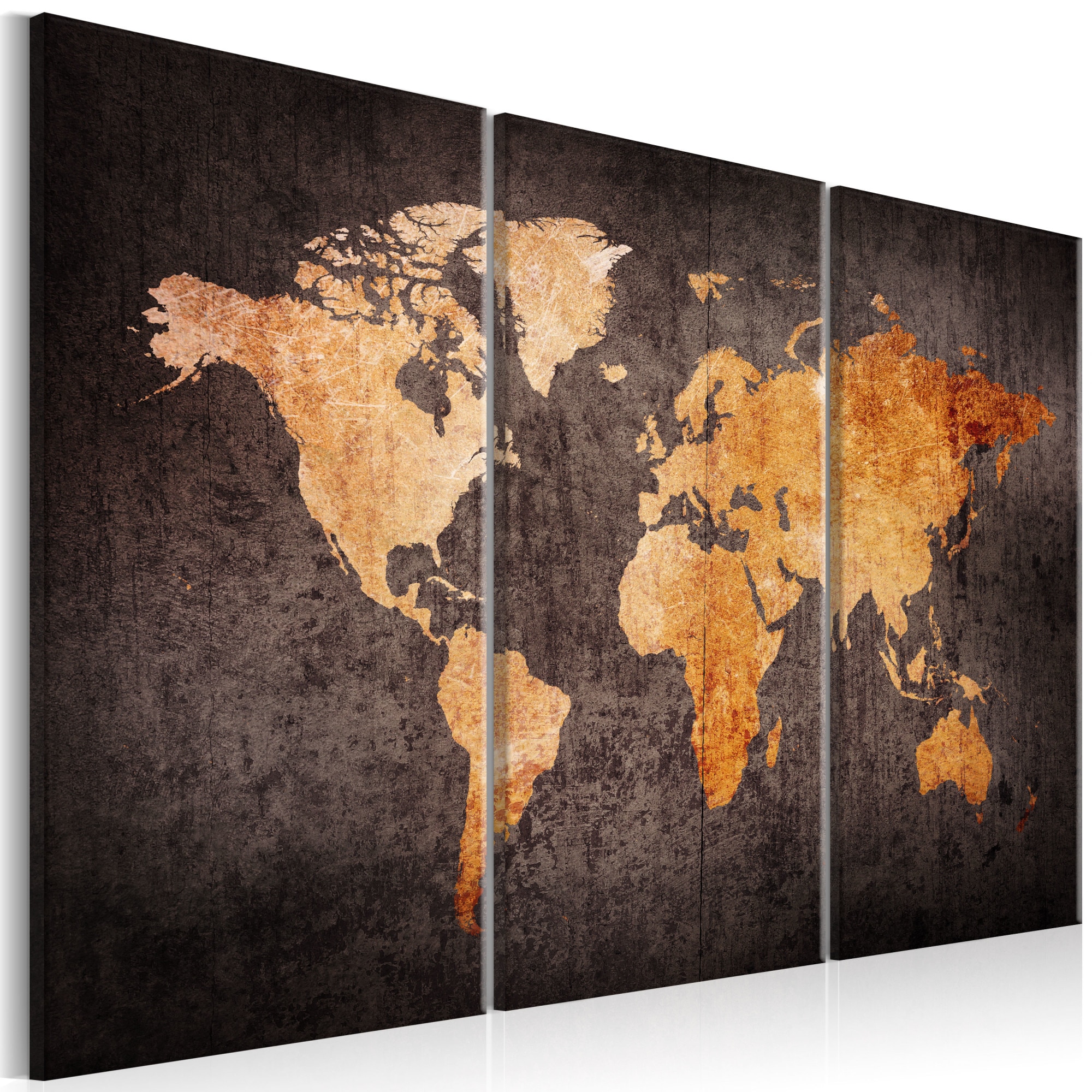 Tablou canvas 3 piese - Chestnut World Map - 90x60 cm