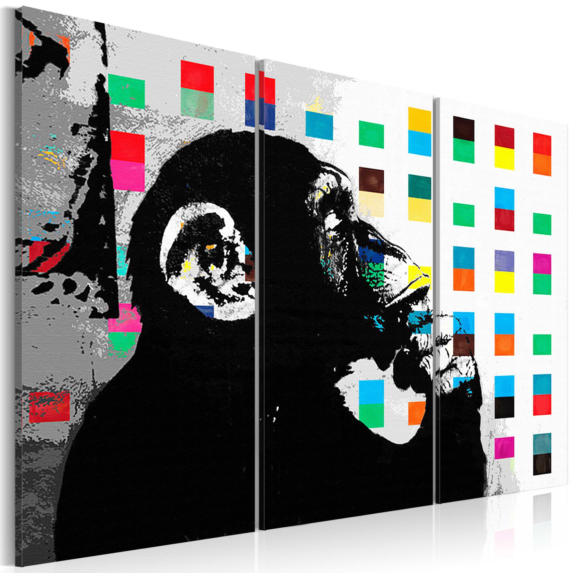 Tablou canvas 3 piese - The Monkey Thinker de Banksy - 90x60 cm