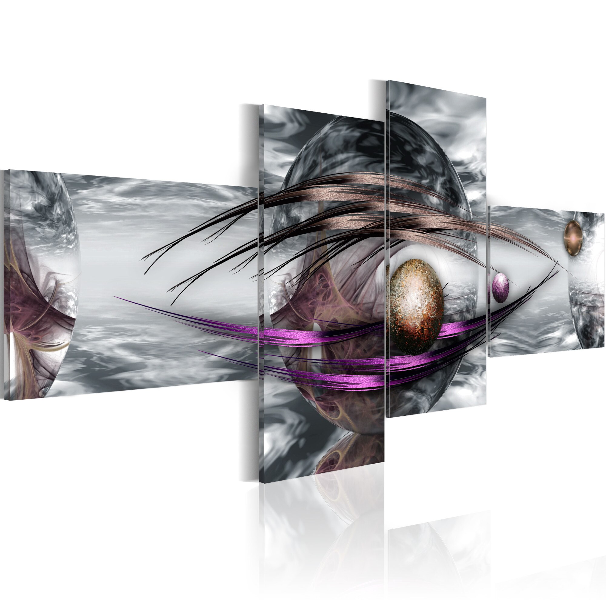 Tablou canvas 4 piese - Planeta platina - 100x45 cm