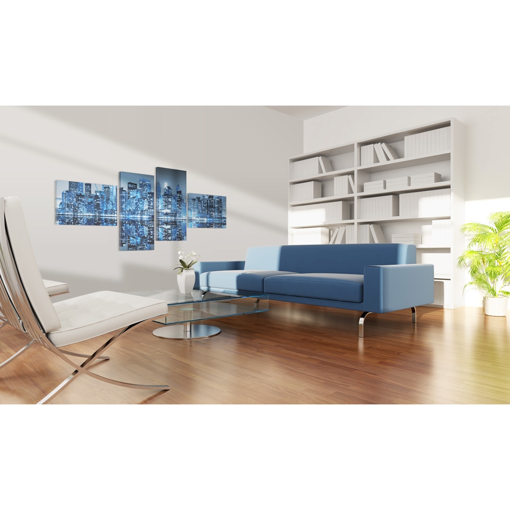 Tablou canvas 4 piese - Zgarie-nori din New York In culoarea albastra - 100x45 cm