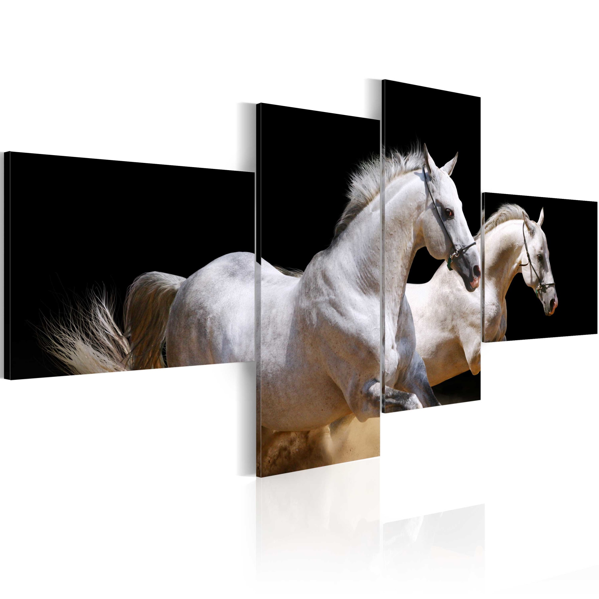 Tablou canvas 4 piese - Animale de origine animala - cai albi galopand - 100x45 cm