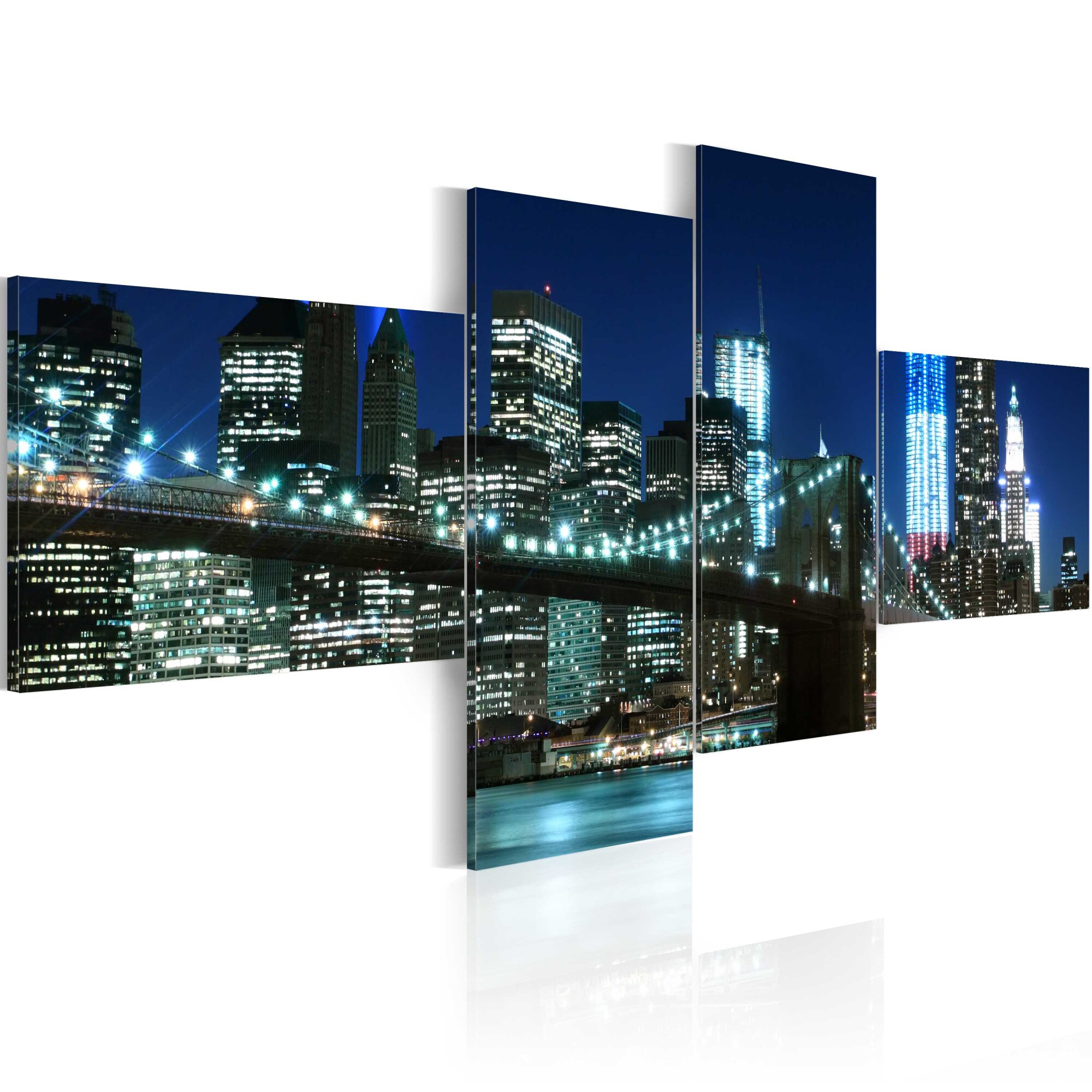 Tablou canvas 4 piese - Podul Brooklyn ilumina noaptea - 100x45 cm