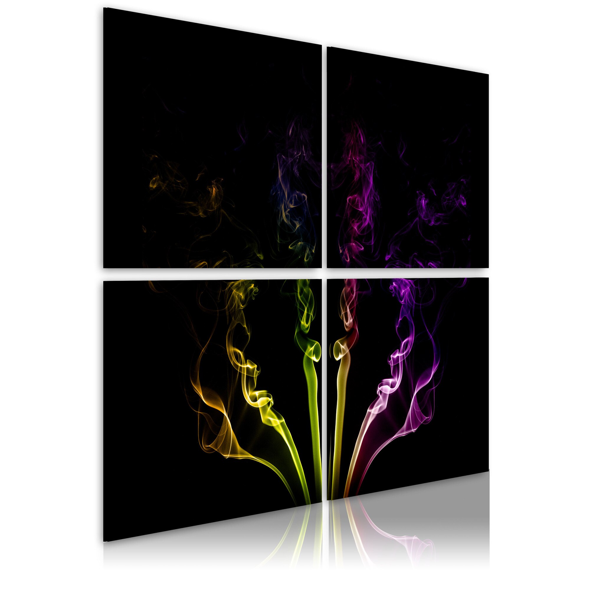 Tablou canvas 4 piese - Curse de fum cu curcubeu - 80x80 cm