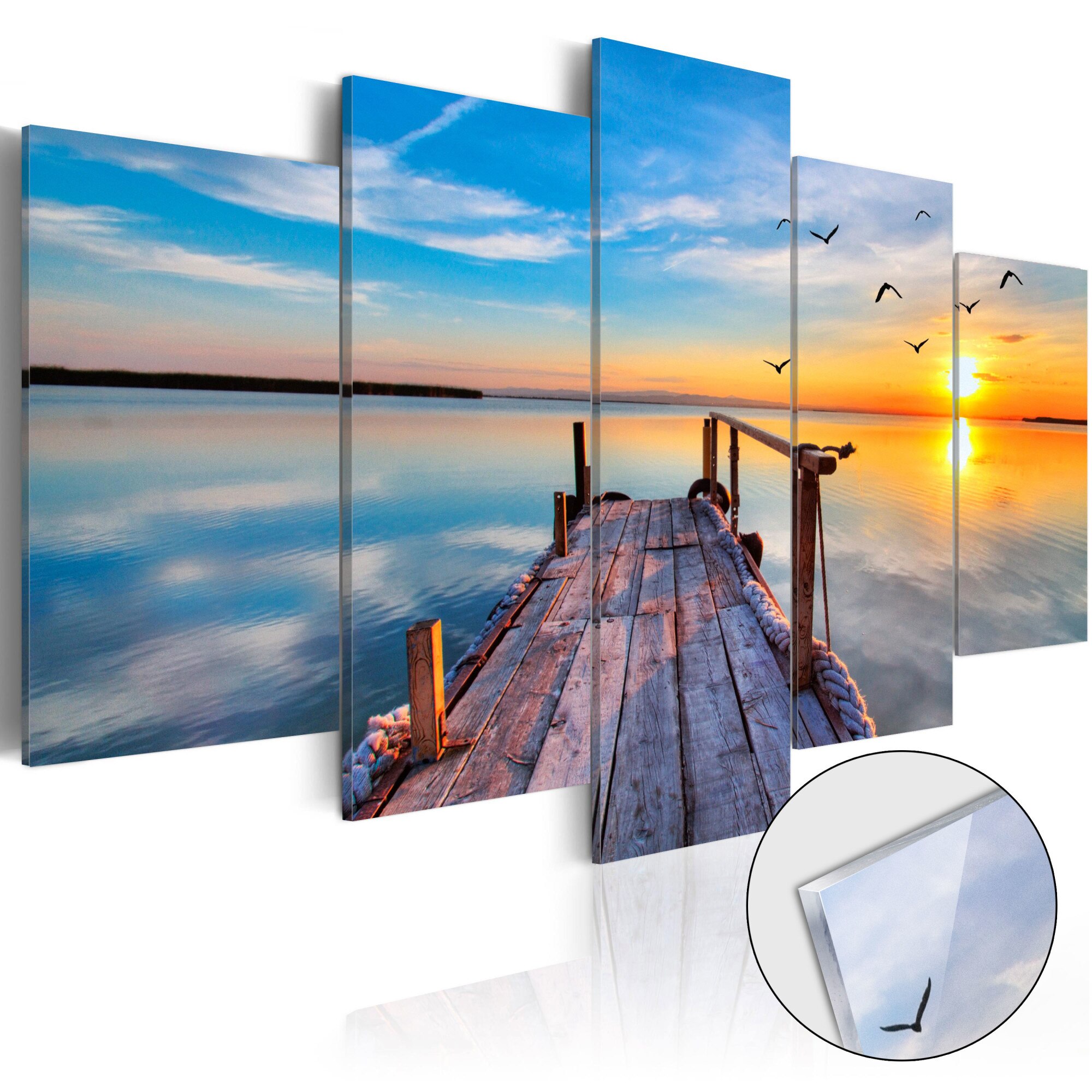 Imagine pe sticla acrilica - Lacul amintirilor - Tablou 5 piese - 200 x 100 cm