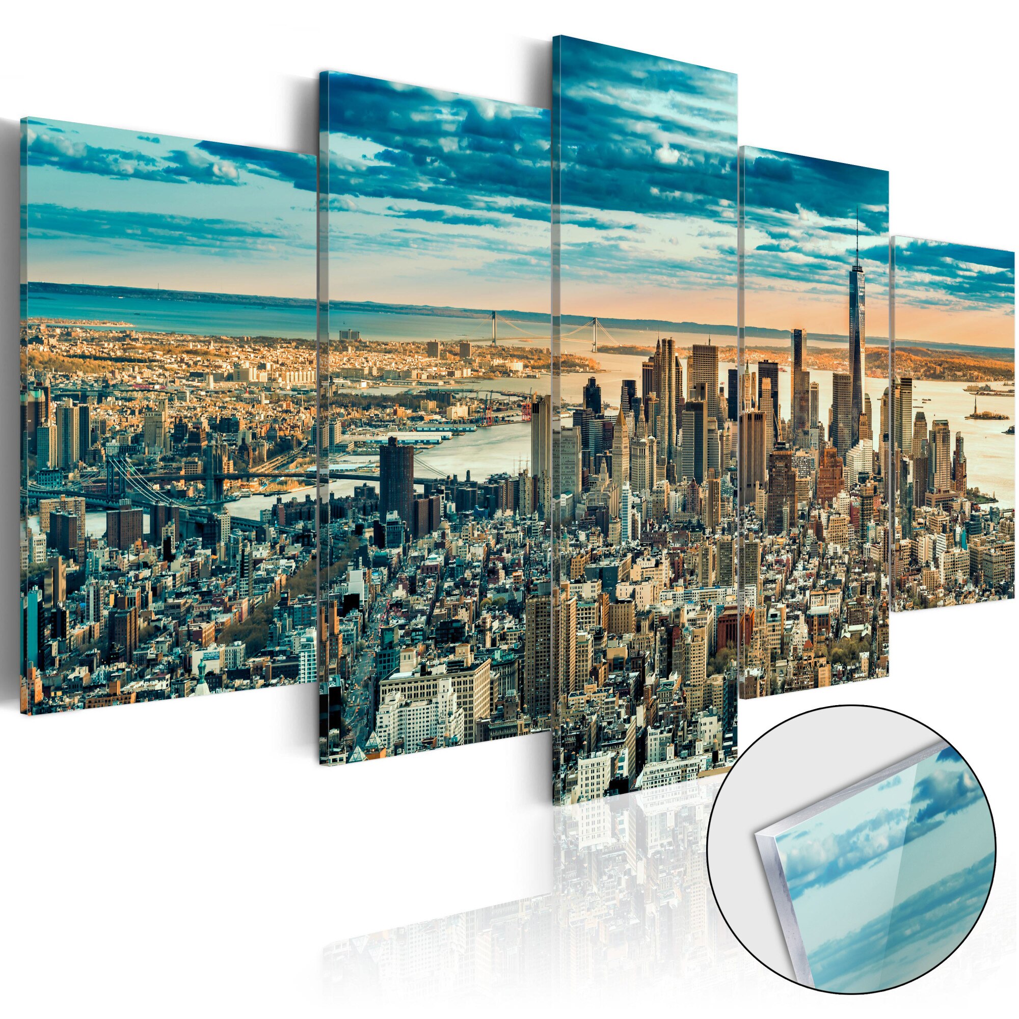 Imagine pe sticla acrilica - NY: Dream City - Tablou 5 piese - 100 x 50 cm