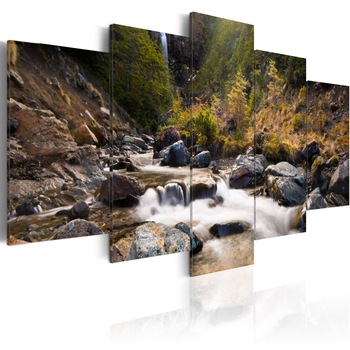 Tablou canvas 5 piese - Awaterfall In mijlocul naturii salbatice - 100x50 cm Tablou canvas 5 piese - Awaterfall In mijlocul naturii salbatice - 100x50 cm