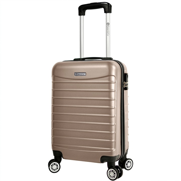 Куфар за ръчен багаж Quasar & Co.®, с 4 колела и шифър, ABS, 55х36х20 cм, 33 Л, Крем