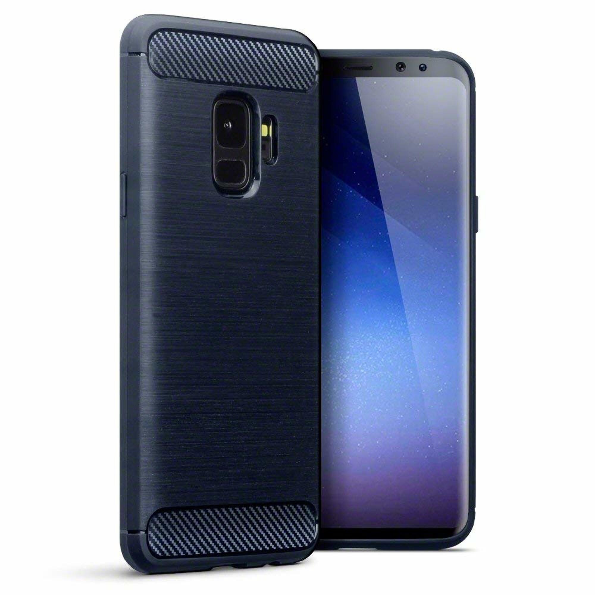 Husa Samsung Galaxy S9 Tpu Carbon Fibre Brushed - albastru