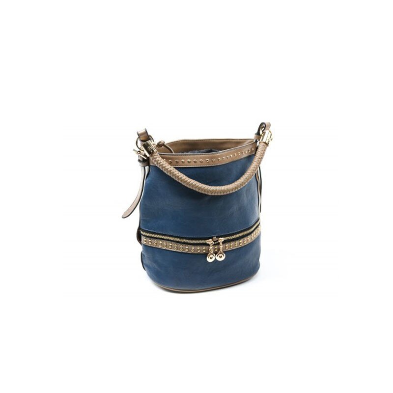 Geanta Charmant, accesorizata cu fermoar si tinte, Albastru