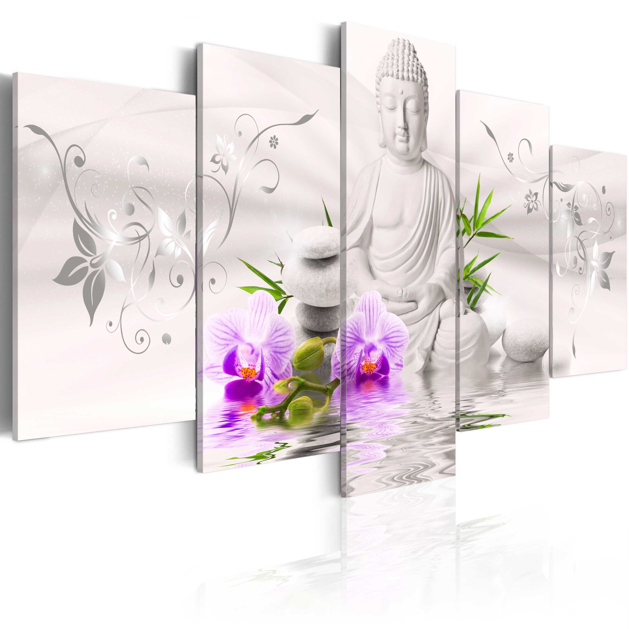 Tablou canvas 5 piese - White Buddha - 100x50 cm