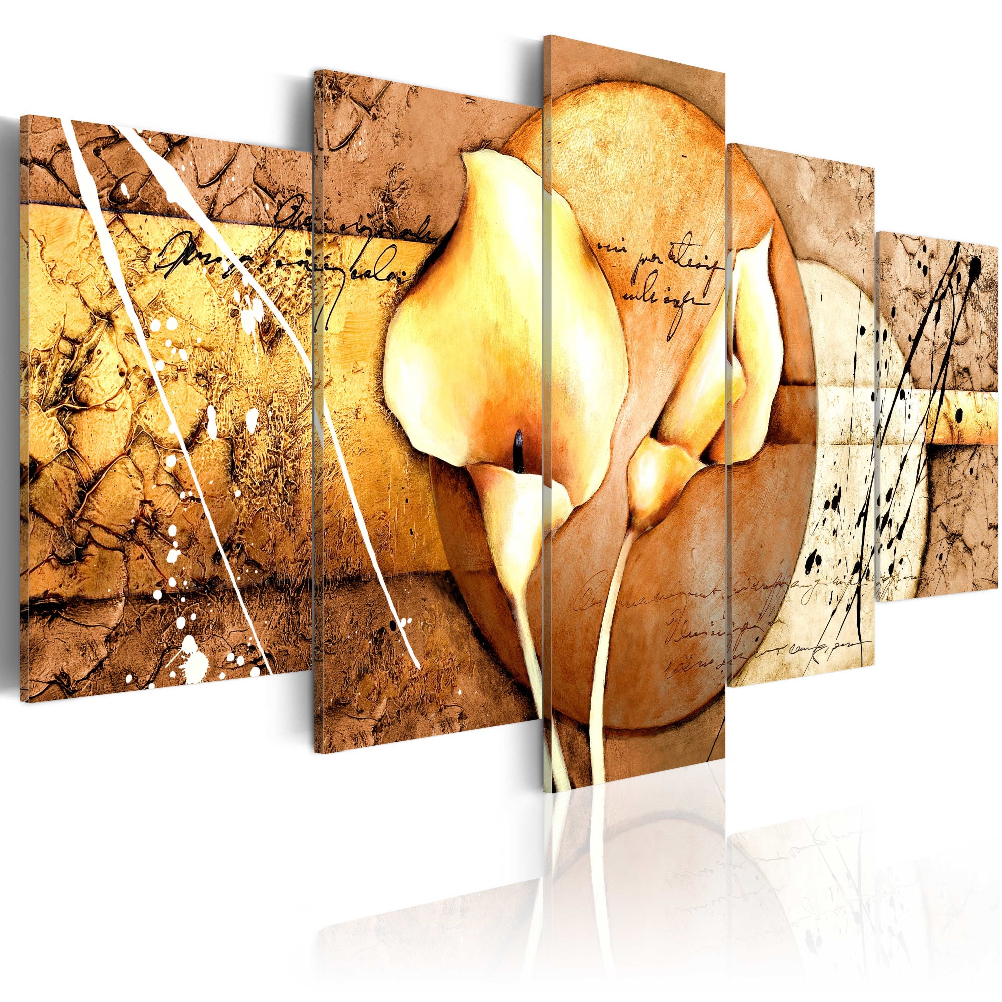 Tablou canvas 5 piese - Secretul lui Calla Lily Gold - 200x100 cm