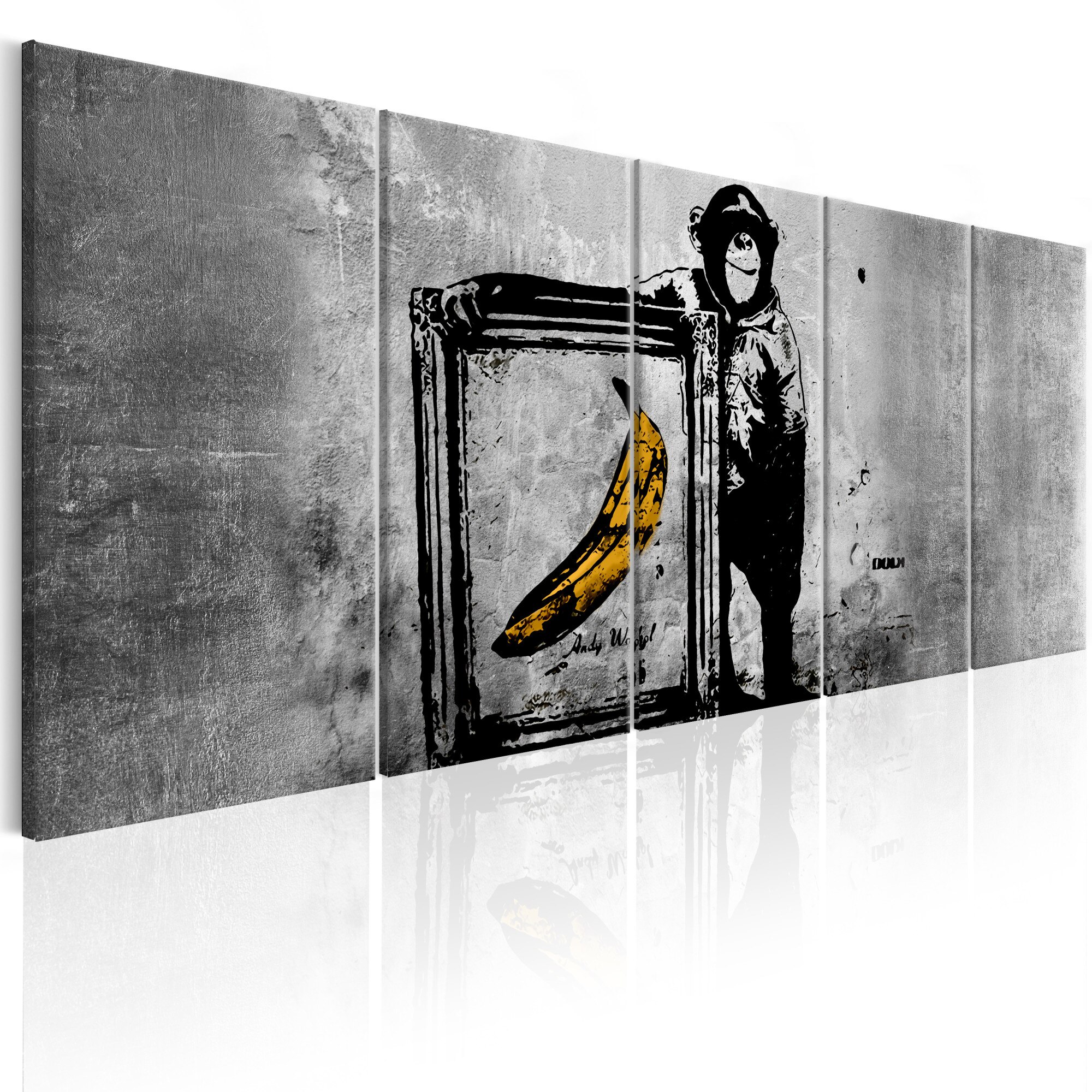 Tablou canvas 5 piese - Banksy: Maimuta cu cadru - 200x80 cm