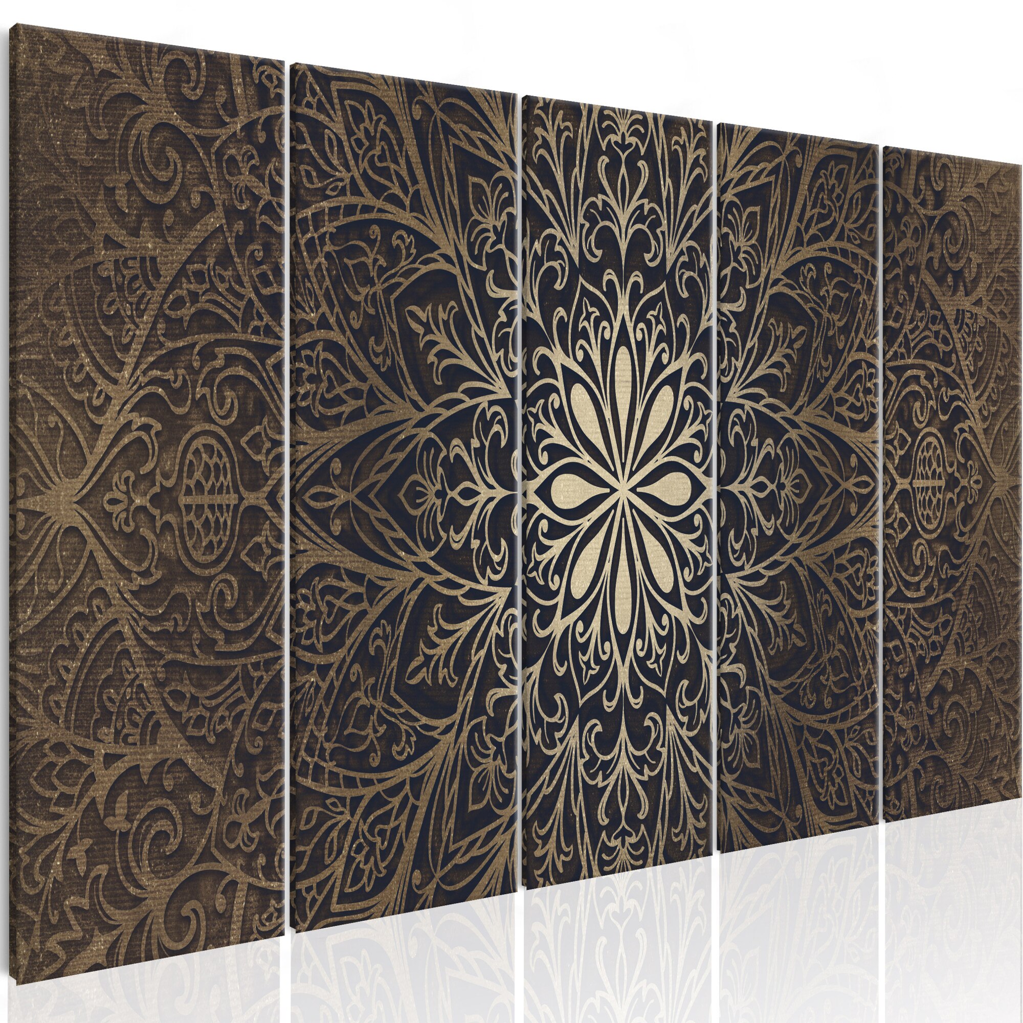 Tablou canvas 5 piese - Brown Mandala - 225x90 cm