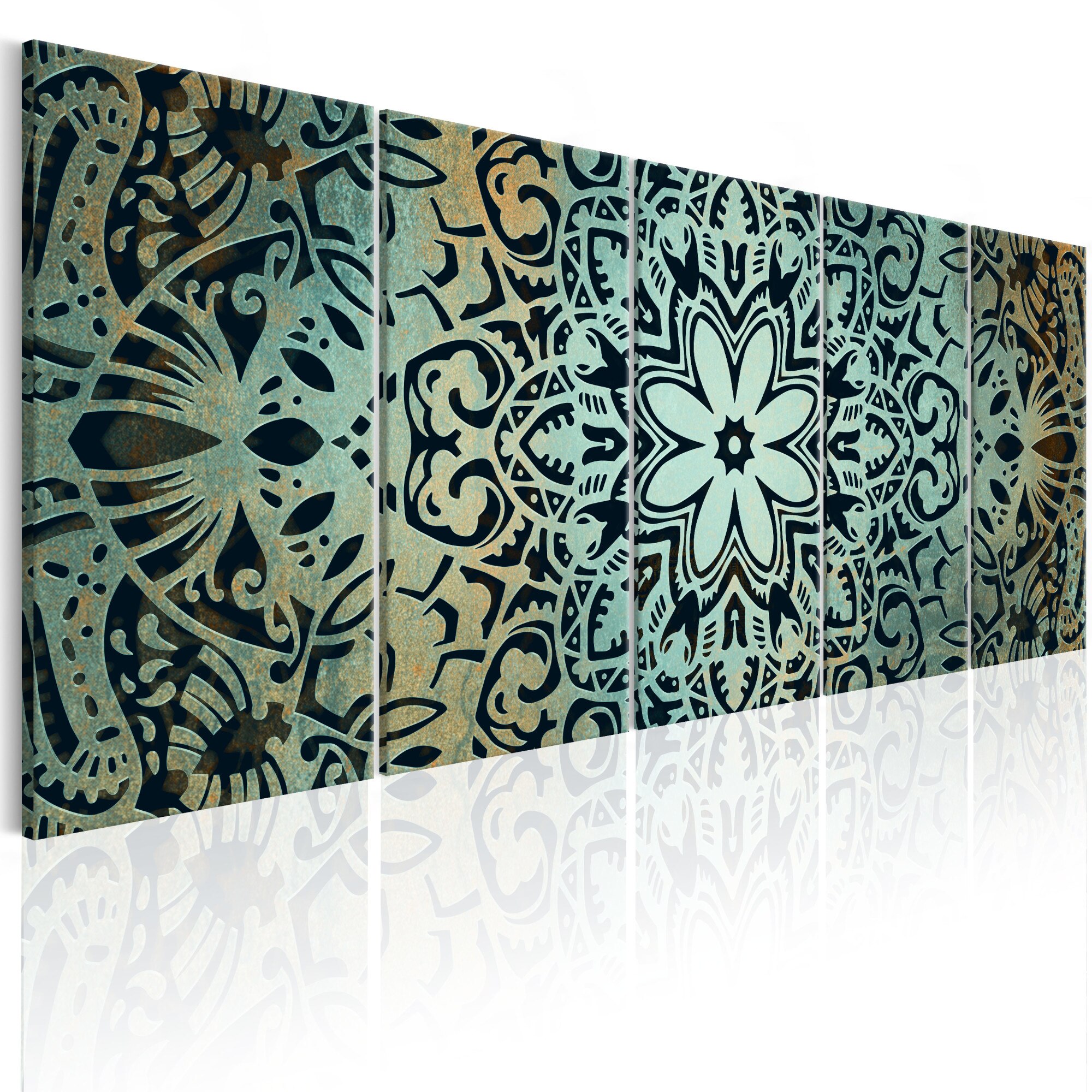 Tablou canvas 5 piese - Mandala verde - 225x90 cm