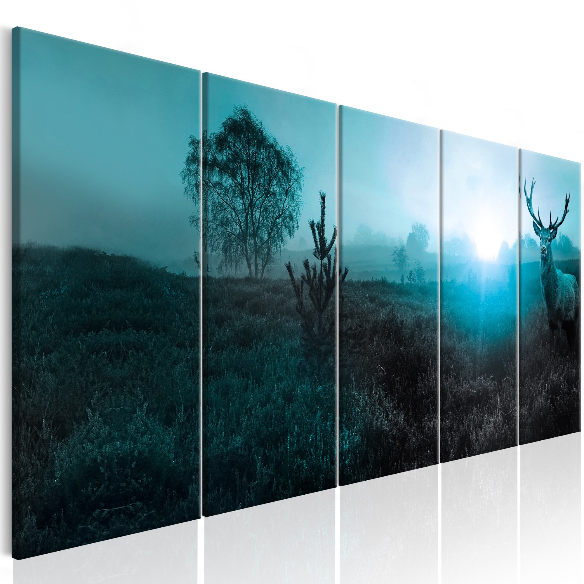 Tablou canvas 5 piese - Emerald Deer I - 200x80 cm
