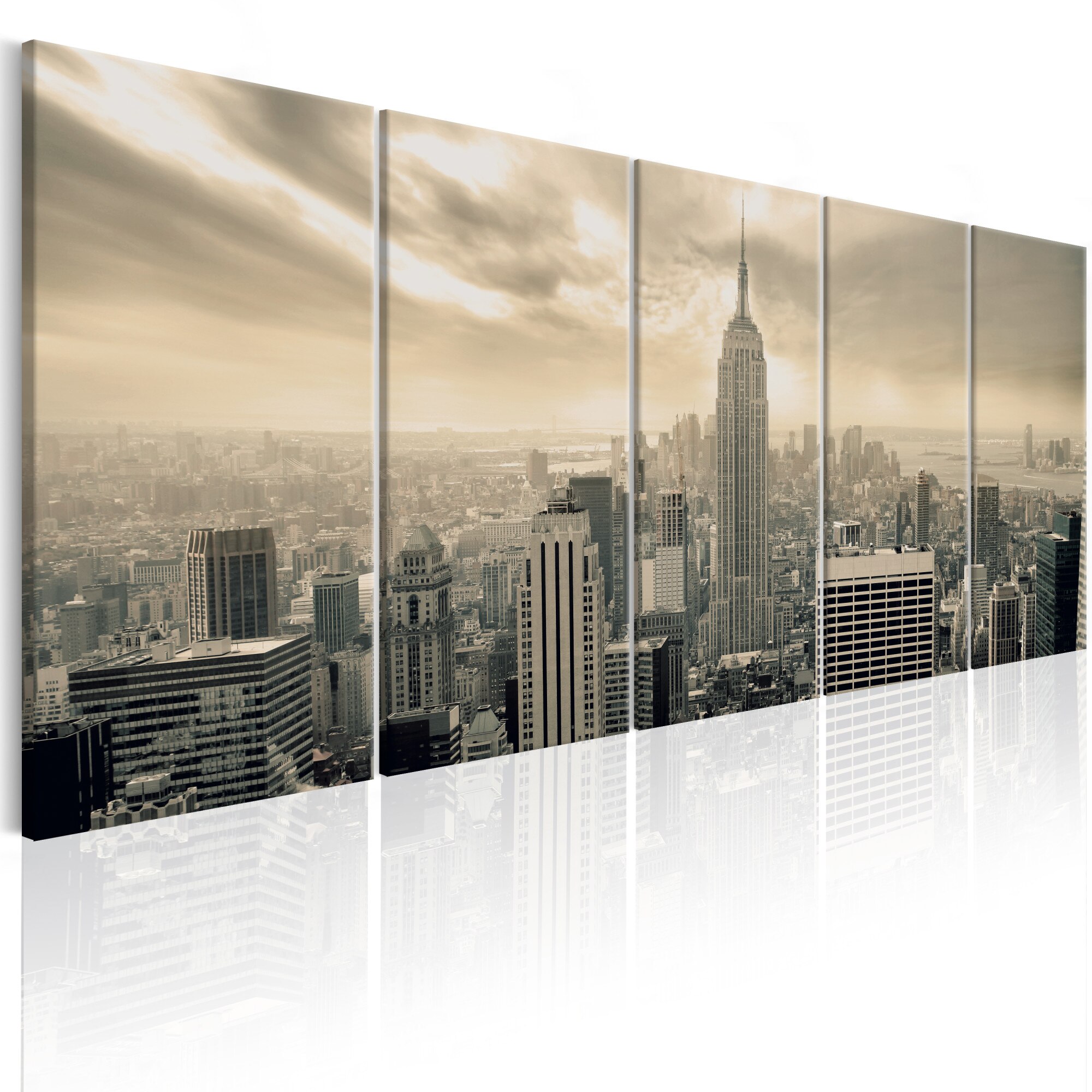 Tablou canvas 5 piese - Bej Manhattan - 225x90 cm