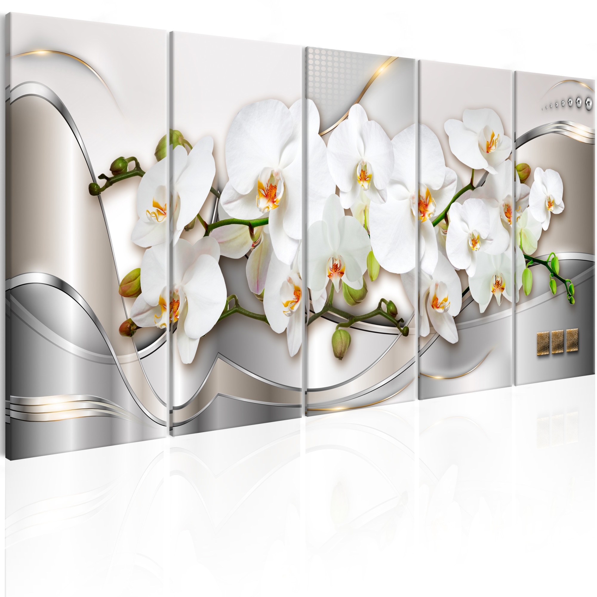 Tablou canvas 5 piese - Blooming Orchids - 225x90 cm