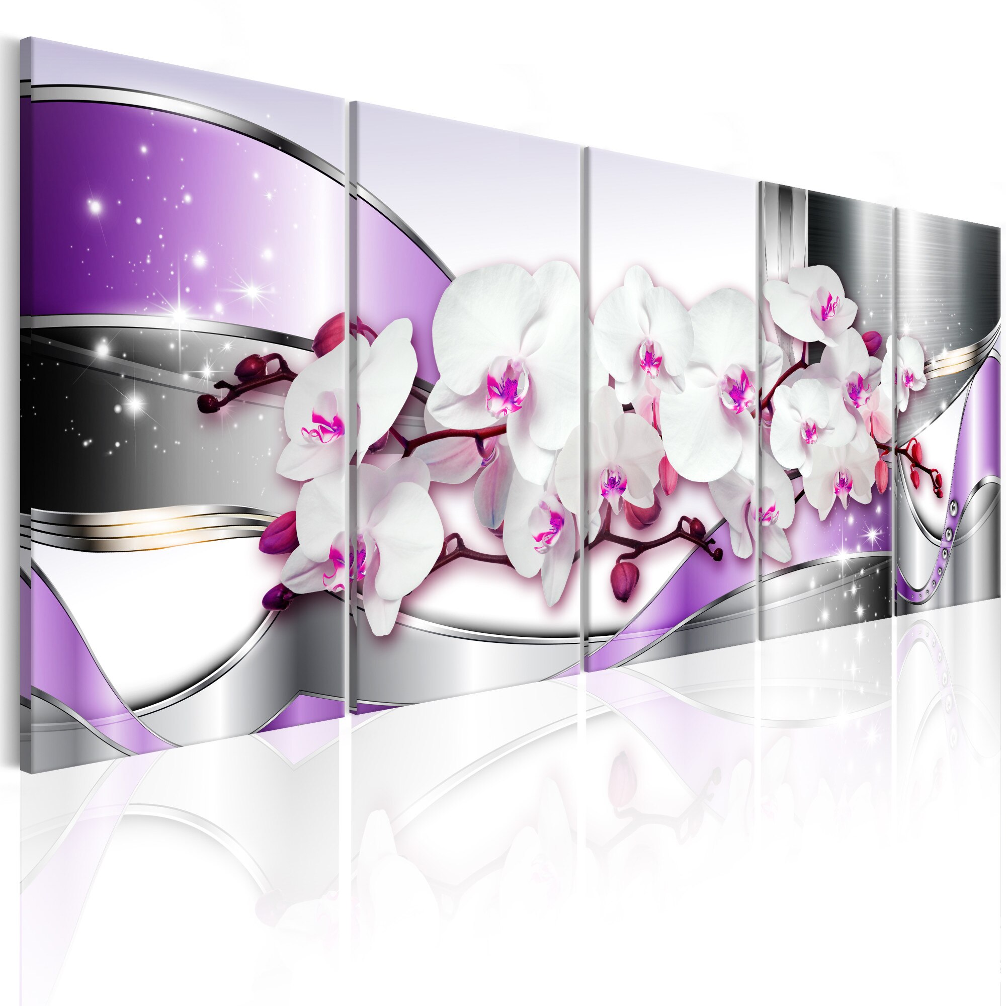 Tablou canvas 5 piese - Purple Panglici - 225x90 cm